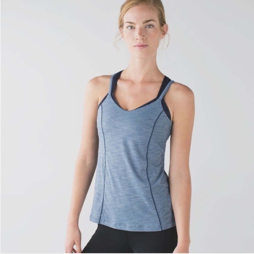 Lululemon Run For Gold Tank, Heathered Blue Denim / Deep Navy, Size 8